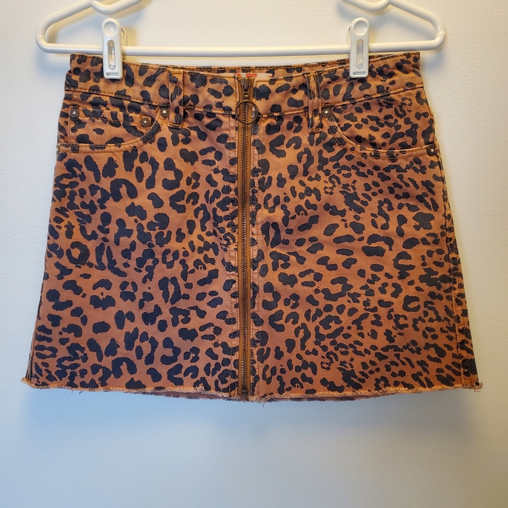 We the Free leopard-print jean mini skirt